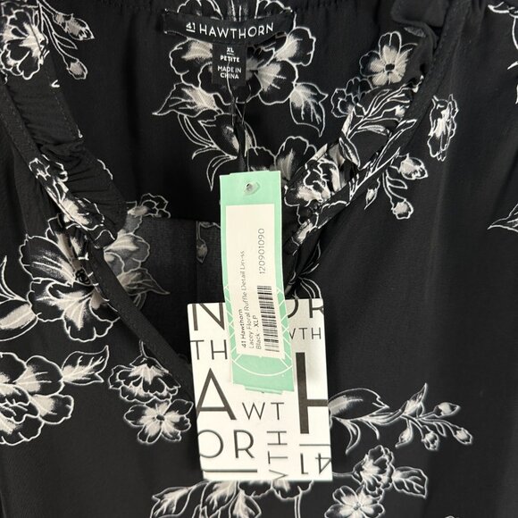 41 Hawthorn Black Dress Womens Petite XL Long Sleeve Office Career Floral NWT - Picture 3 of 7